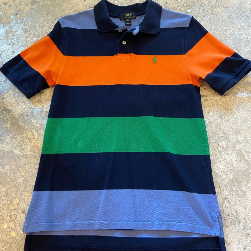 Polo by Ralph Lauren Vibrant Orange Green Striped Polo